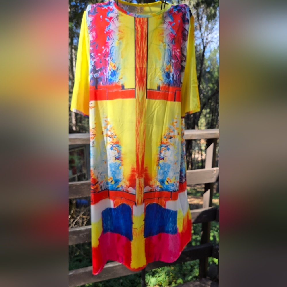Dai  yuan li Vibrant Multicolor Abstract Dress szXXL NWT - Picture 4 of 8